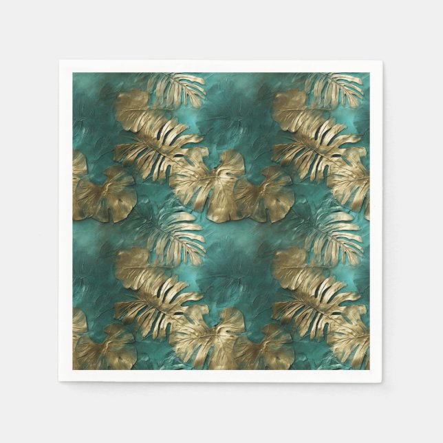 Serviette En Papier Tropical Gold Emerald Feuilles verts (Devant)