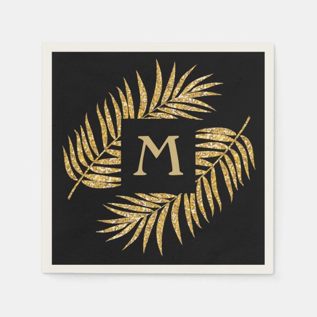 Serviette En Papier Tropical Gold Parties scintillant Palm Tree Fronds (Devant)