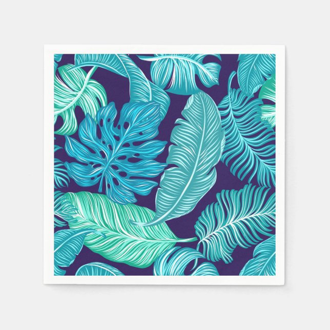 Serviette En Papier Tropical Green Blue Leaves Pattern (Devant)