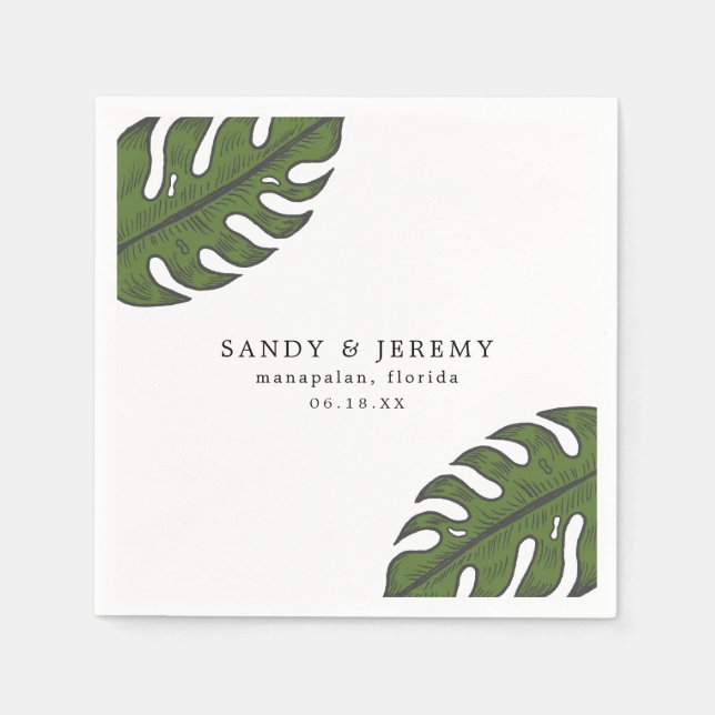 Serviette En Papier Tropical Greenery Palm Feuille Mariage (Devant)