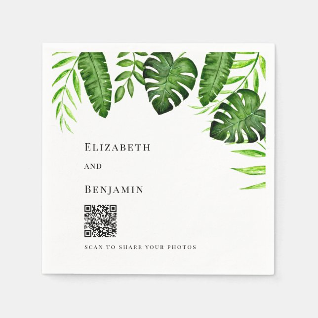 Serviette En Papier Tropical Greenery Wedding QR Code Photo Share (Devant)