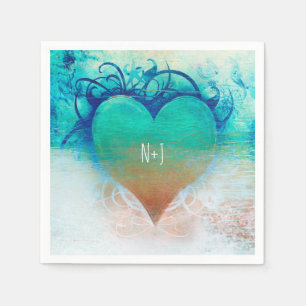 Serviette En Papier Tropical Heart Blue Grunge Beach Party