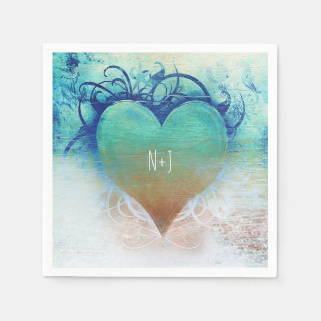 Serviette En Papier Tropical Heart Blue Grunge Beach Party (Devant)