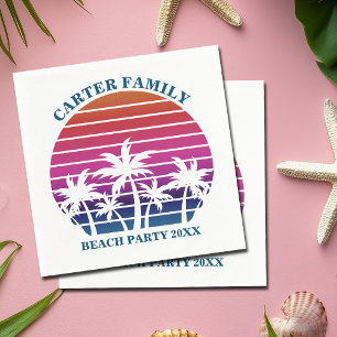 Serviette En Papier Tropical Island Pink Palm Tree Custom Beach Party