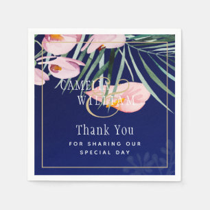 Serviette En Papier Tropical Island Royal Blue Flowers Feuille Mariage