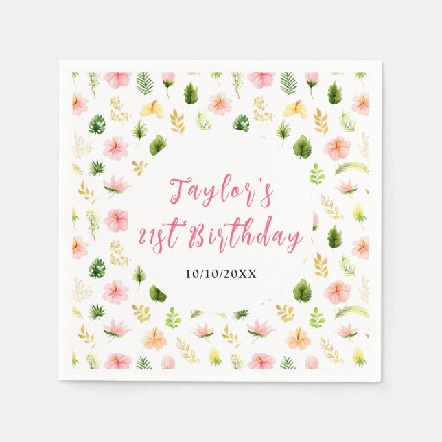 Serviette En Papier Tropical Jungle Floral Birthday (Devant)