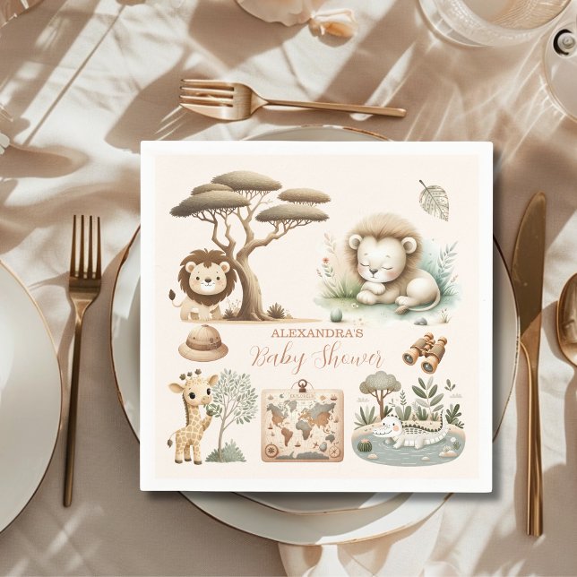 Serviette En Papier Tropical Jungle Safari Animaux Baby showers Garçon (Créateur téléchargé)