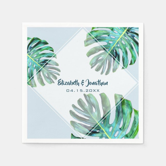 Serviette En Papier Tropical Leaf tendance moderne verdure Mariage ble (Devant)