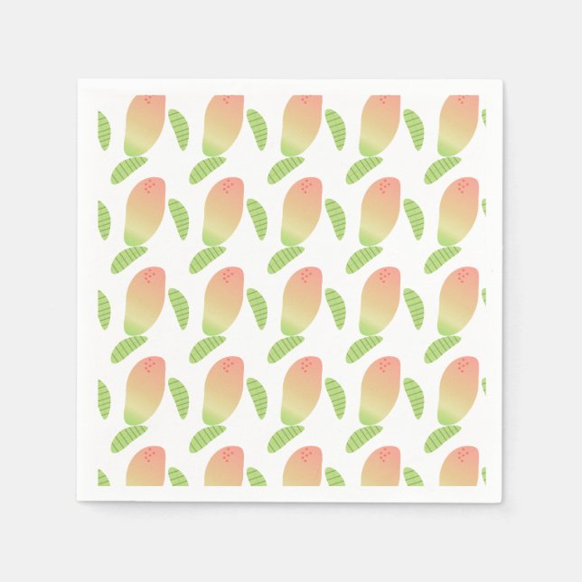 Serviette En Papier Tropical Mangue Fruit Vert Orange Fête (Devant)