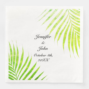 Serviette En Papier Tropical Mariage Glittery Green Palm Tree Leaf