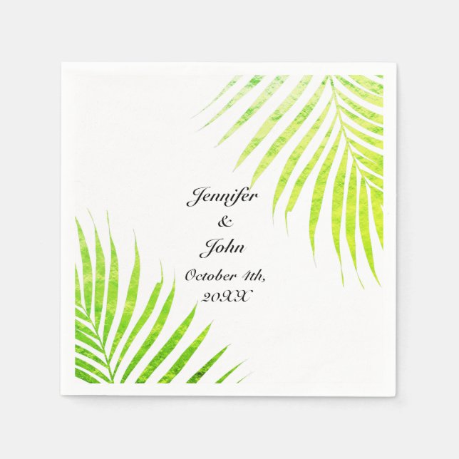 Serviette En Papier Tropical Mariage Palm Tree Glittery Green Leaf (Devant)