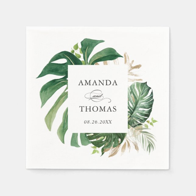 Serviette En Papier Tropical Palm Feuille Rustic Greenery Mariage (Devant)