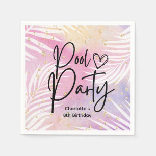 Serviette En Papier Tropical Palm Pastel Rainbow Pool Party