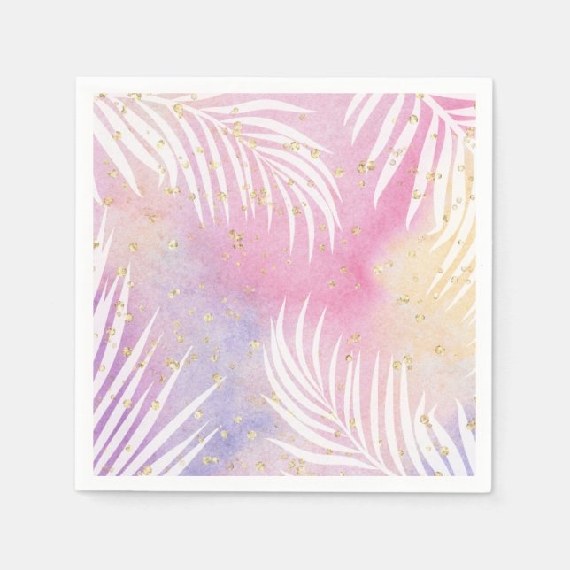 Serviette En Papier Tropical Palm Pastel Rainbow Pool Party (Devant)