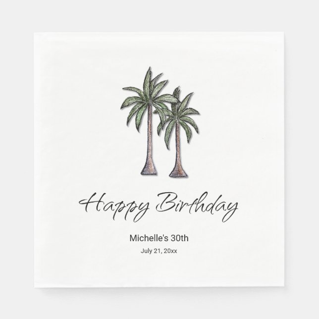 Serviette En Papier Tropical Palm Trees Elegant 30th Birthday Party (Devant)