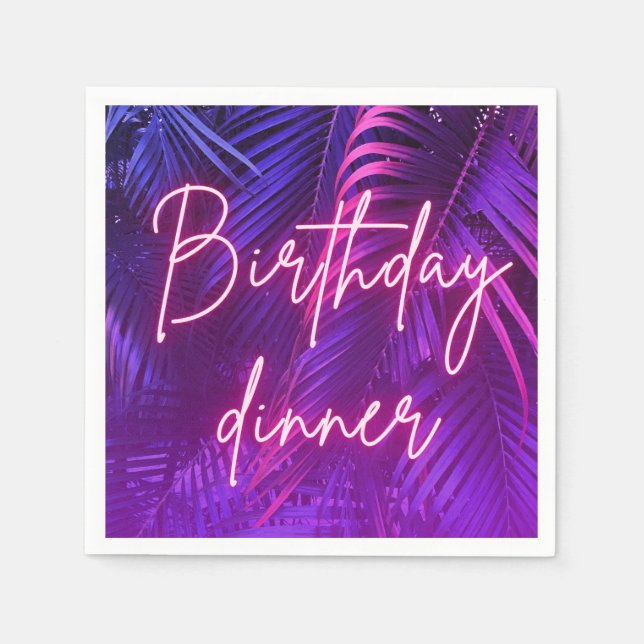 Serviette En Papier Tropical Pink Purple Palm Leaf Birthday Dinner  (Devant)
