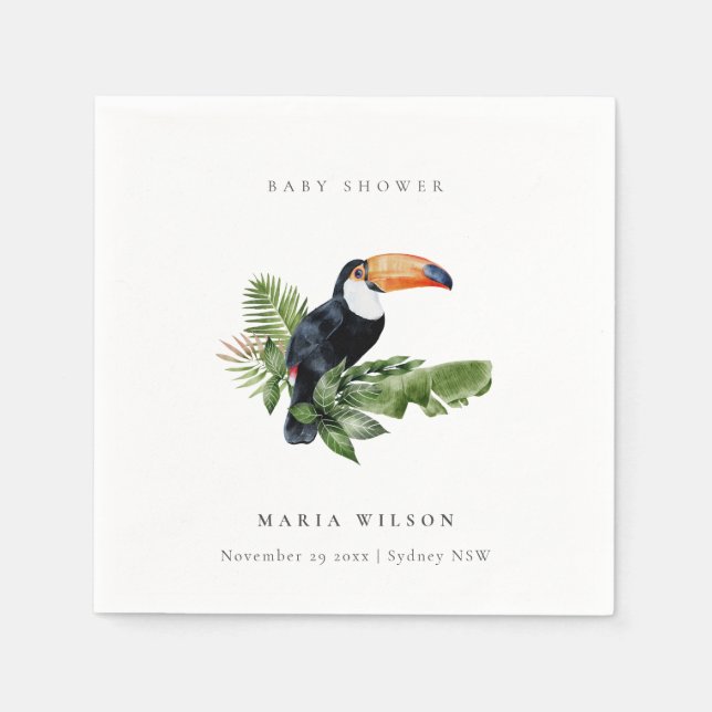 Serviette En Papier Tropical Rainforest Toucan Foliage Baby shower (Devant)
