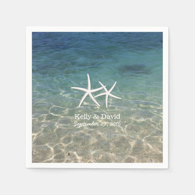 Serviette En Papier Tropical Starfish Personnalisé Nom Plage Mariage (Devant)