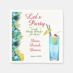 Serviette En Papier Tropical Summer Blue Cocktail 50th Anniversaire 