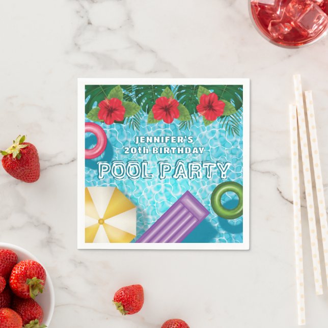 Serviette En Papier Tropical Summer Hibiscus Swimming Pool Birthday (En situation)
