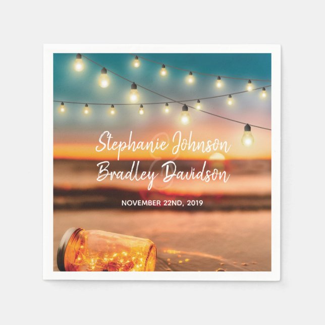 Serviette En Papier Tropical Sunset Beach Mason Jar Mariage (Devant)