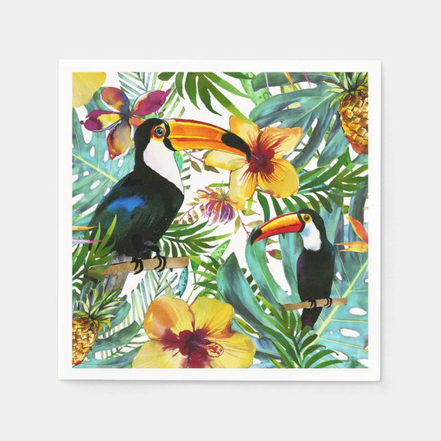 Serviette En Papier Tropical Toucan Paradise Palm Pineappy Moderne (Devant)