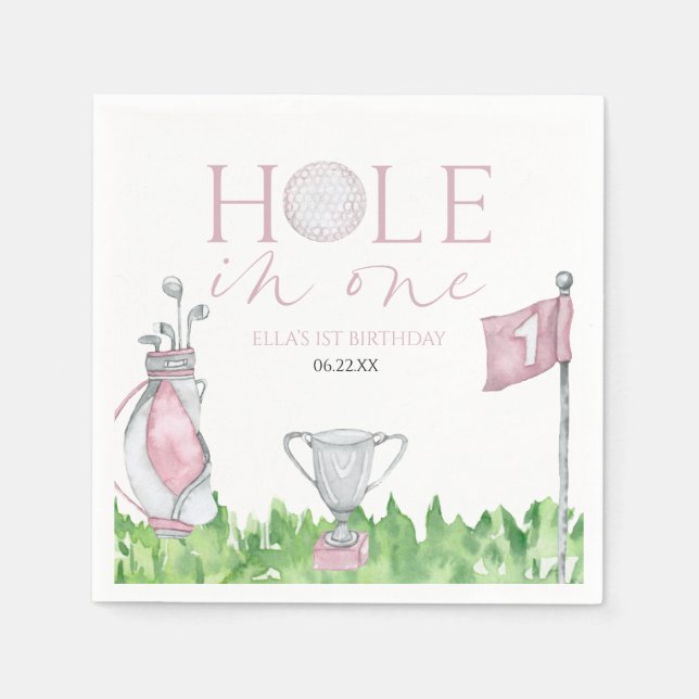 Serviette En Papier Trou en un rose Golf 1er anniversaire (Devant)