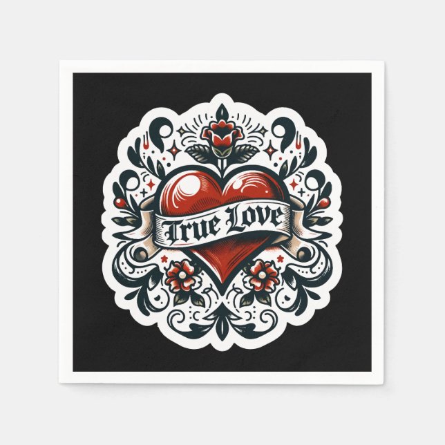 Serviette En Papier True Love Coeur Tattoo Sticker Mariage Fiançailles (Devant)