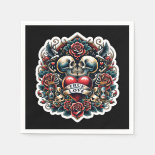 Serviette En Papier True Love Skeleton Heart Tattoo Mariage