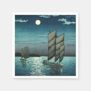 Serviette En Papier Tsuchiya Koitsu - Bateaux à Shinagawa, Nuit