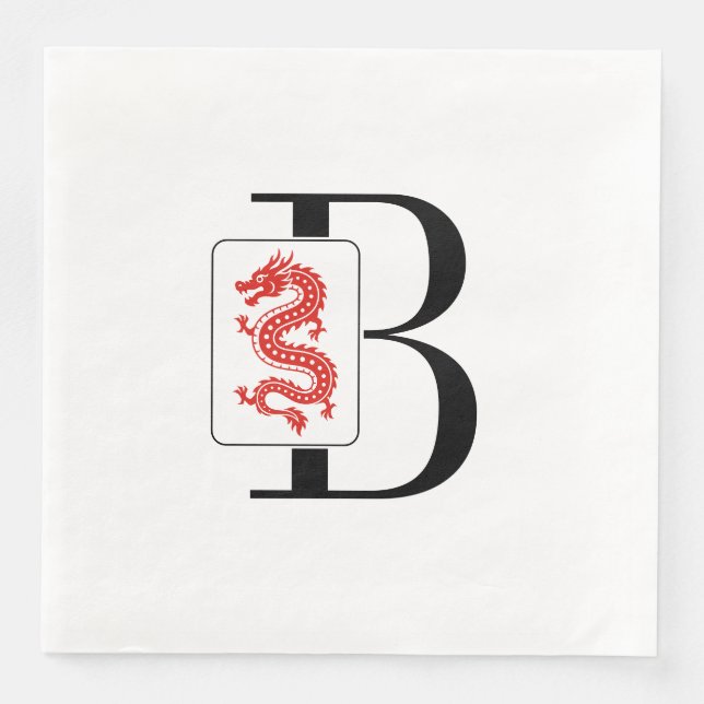 Serviette En Papier Tuile de dragon Mahjong sur monogramme initial uni (Devant)