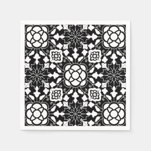 Serviette En Papier Tuile marocaine florale, noire et blanche