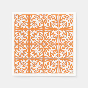 Serviette En Papier Tuile marocaine - orange et blanc de corail