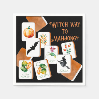 Serviette En Papier Tuiles de Mahjong Halloween noires et orange