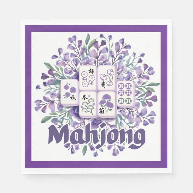 Serviette En Papier Tuiles de Mahjong Violettes (Devant)