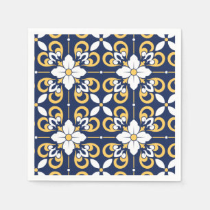 Serviette En Papier Tuiles décoratives géométriques d'or bleu marocain