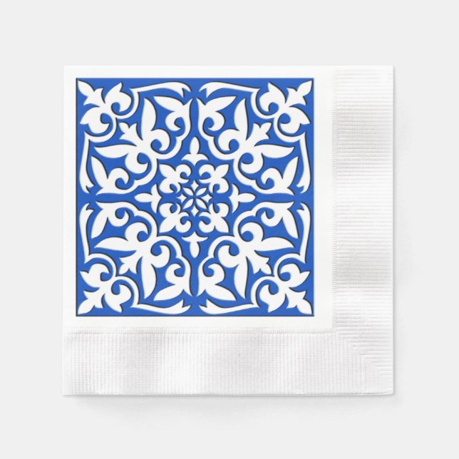 Serviette En Papier Tuiles marocaines - bleu cobalt et blanc (Devant)