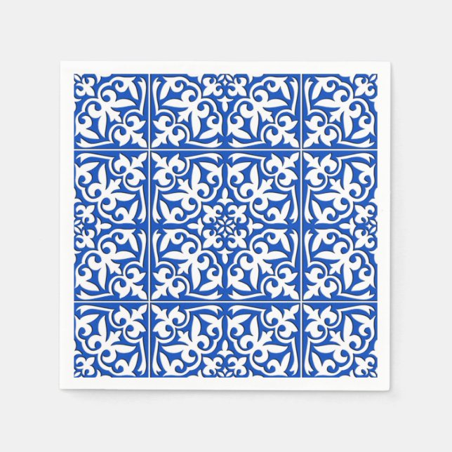 Serviette En Papier Tuiles marocaines - bleu cobalt et blanc (Devant)