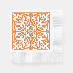 Serviette En Papier Tuiles marocaines - corail orange et blanc