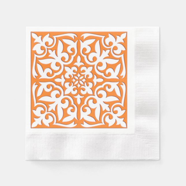 Serviette En Papier Tuiles marocaines - corail orange et blanc (Devant)