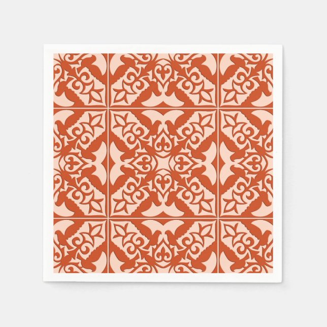 Serviette En Papier Tuiles marocaines - corail orange et pêche (Devant)