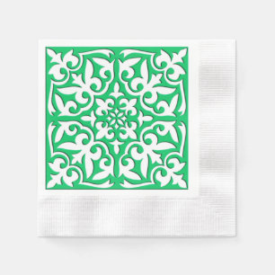 Serviette En Papier Tuiles marocaines - Jade vert et blanc