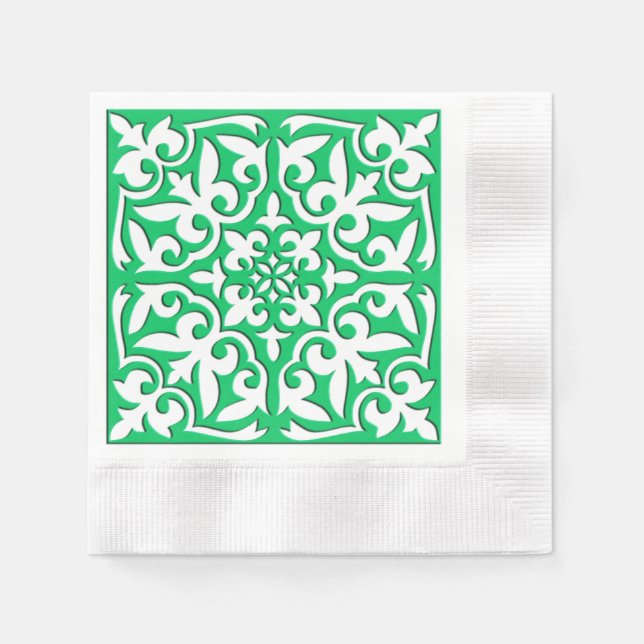 Serviette En Papier Tuiles marocaines - Jade vert et blanc (Devant)