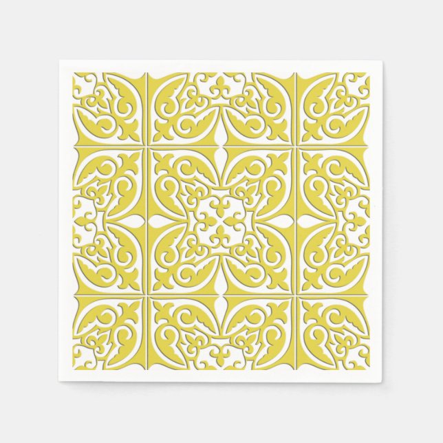 Serviette En Papier Tuiles marocaines - moutarde jaune et blanc (Devant)