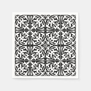 Serviette En Papier Tuiles marocaines - noir avec arrière - plan blan