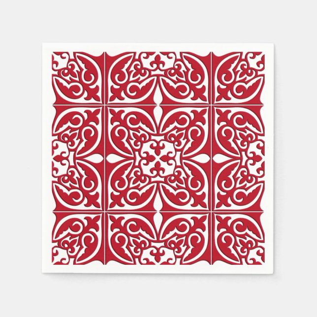 Serviette En Papier Tuiles marocaines - rouge foncé et blanc (Devant)