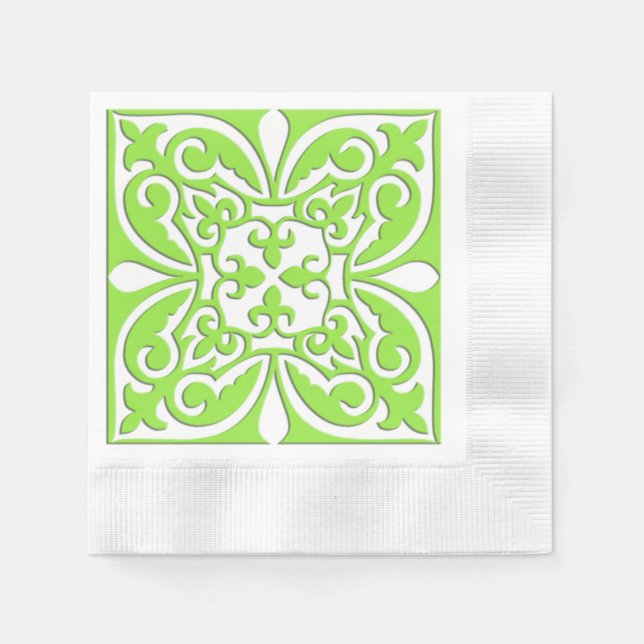 Serviette En Papier Tuiles marocaines - vert citron et blanc (Devant)