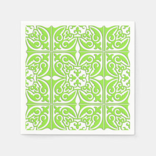 Serviette En Papier Tuiles marocaines - vert citron et blanc