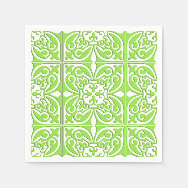 Serviette En Papier Tuiles marocaines - vert citron et blanc (Devant)