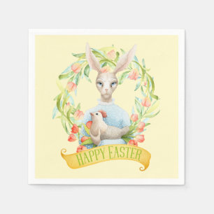 Serviette En Papier Tulip Wreath et Rabbit Joyeux Pâques
